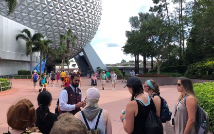 Students speak with a Cast member during a behind the scenes tour.